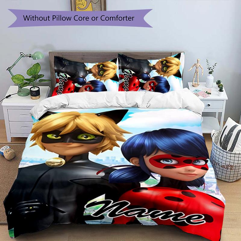 3pcs Ladybug3 Cover Set - Personalized Name, HD Printed Bedding with 1 Cover and 2 Pillowcases - Perfect for Home Decor, Easy Care
