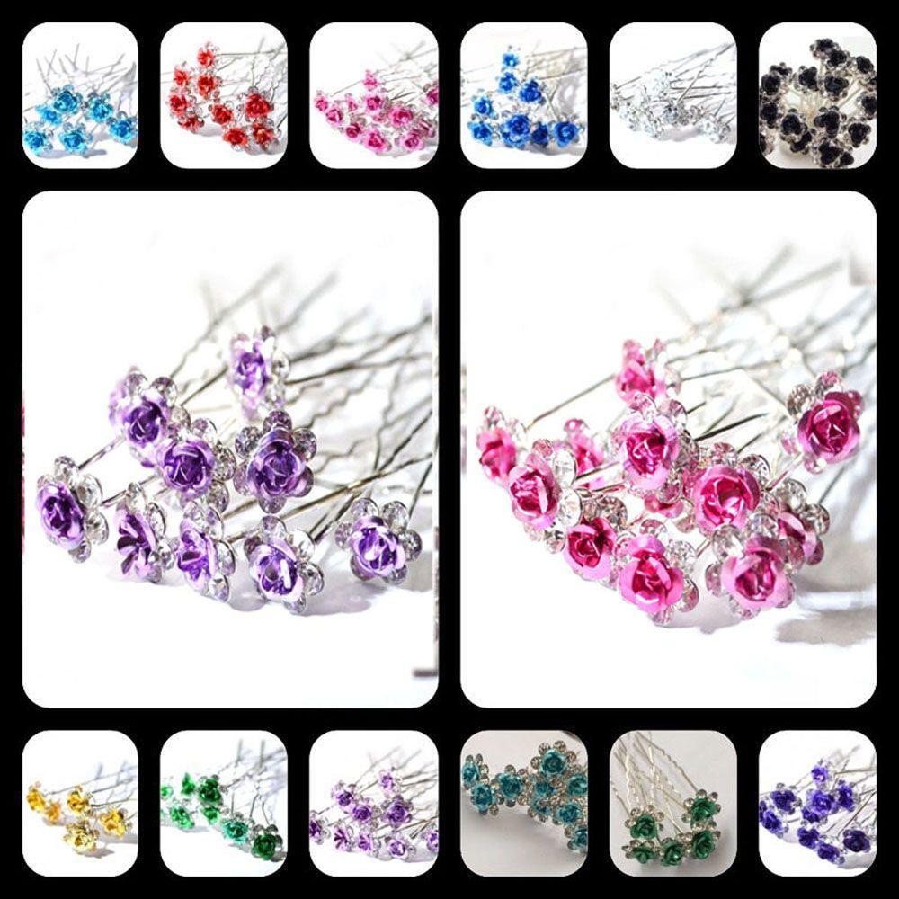 20PCS Jewelry Bridal Engagement Flower Hairpins Rhinestone Hair Clips Crystal