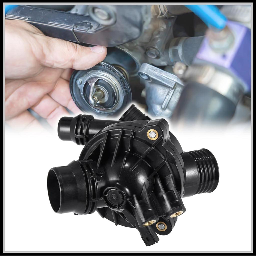 Thermostat Housing Assembly Replacement for BMW 135i 2011-2013, No.11537601158 Plastic Metal Black 1 Pc