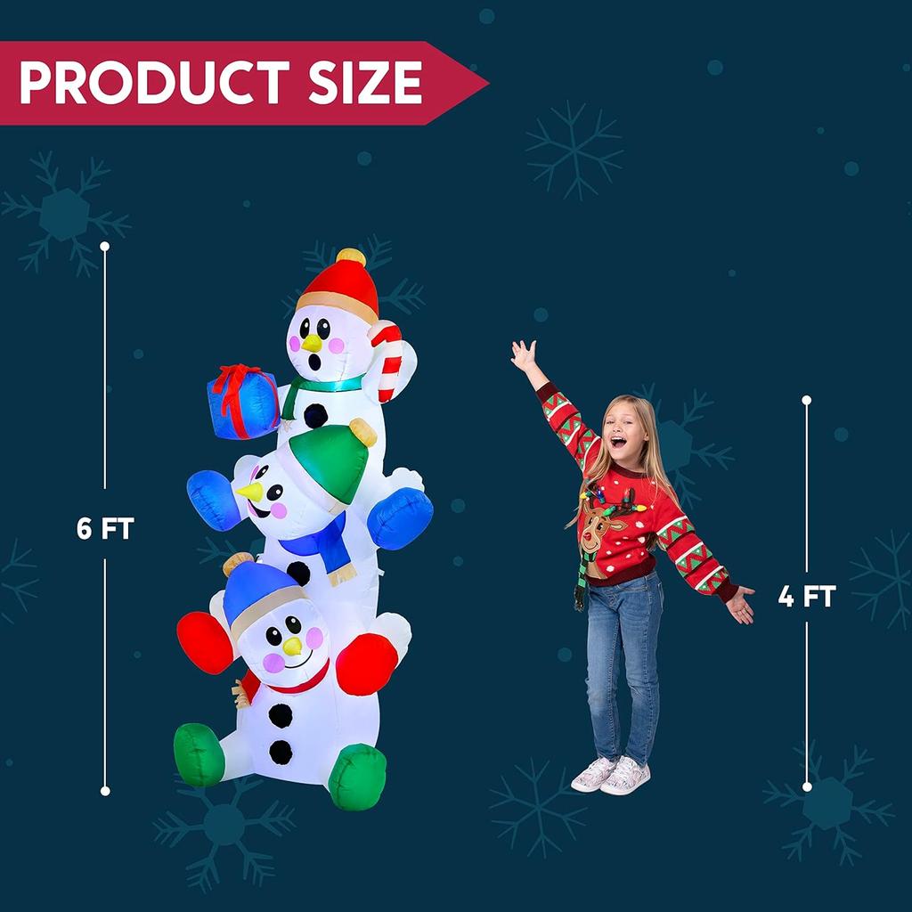 JOYFY 6 FT Christmas Inflatable Decoration Stacked Snowman with Build-in LEDs Inflatables for Xmas Party Home Christmas Décor