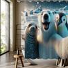 Glacier Seal Bear Penguin Pattern Digital Print Shower Curtain - Machine Washable, All-Season Bathroom/Home Decor