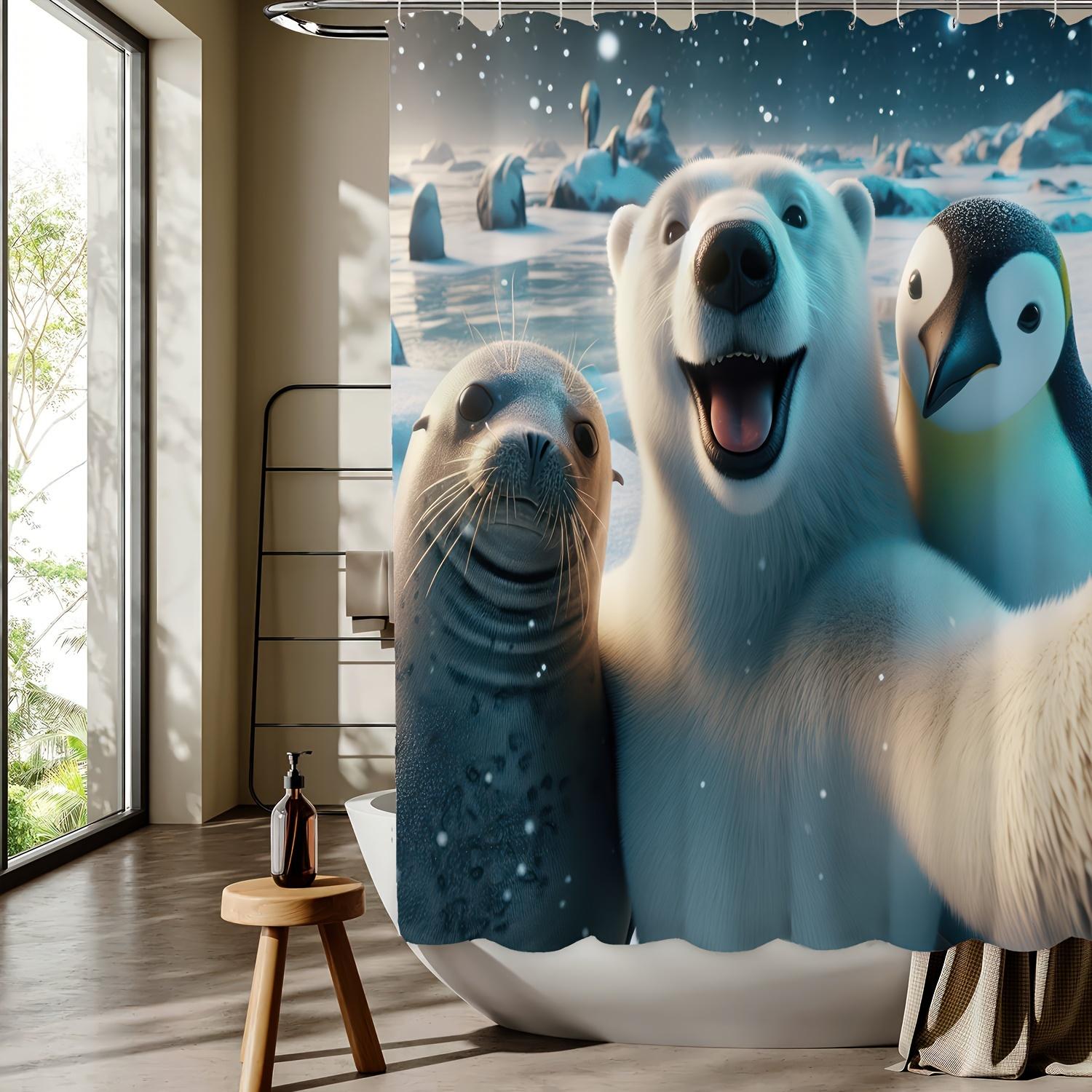 

Glacier Seal Bear Penguin Pattern Digital Print Shower Curtain - Machine Washable, All-Season Bathroom/Home Decor W60H190(CM)-1 Pcs