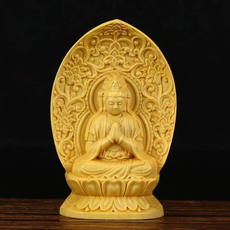 7cm Mini Small Guan Yin Wood Buddha Statue Boxwood Dragon Guanyin Bodhisattva Solid Wood Sculpture Home Decor