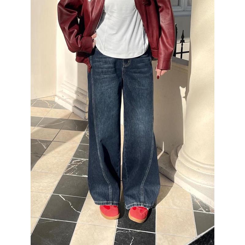 Plus Size Loose Wide-Leg Washed Denim Jeans M