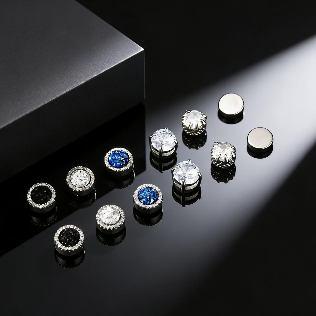 Non Piercing Magnetic Ear Studs Clips Round Zircon Metal Small Clip on Earrings for Men Fashion Punk Jewelry Gifts