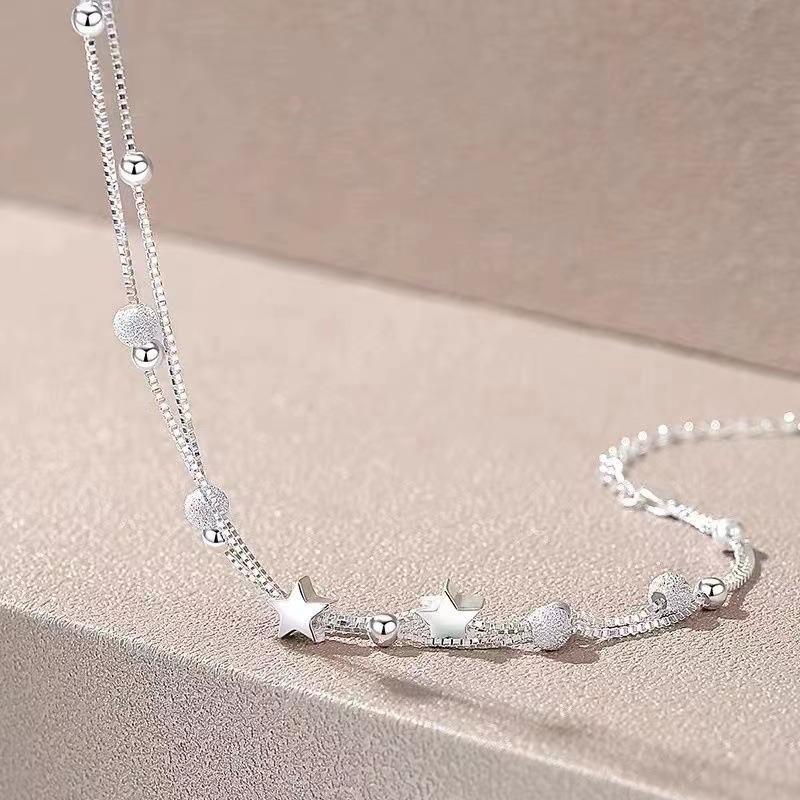 Silver Star Beaded Bracelets for Women Original Designer Double Layered Adjustable Bracelet Party Jewelry