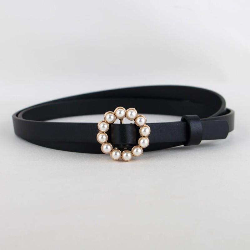 Chic Retro Pearl Buckle Women's Fashionable Versatile Jeans Belt In Stylish Pu Material Available In Multiple Colors