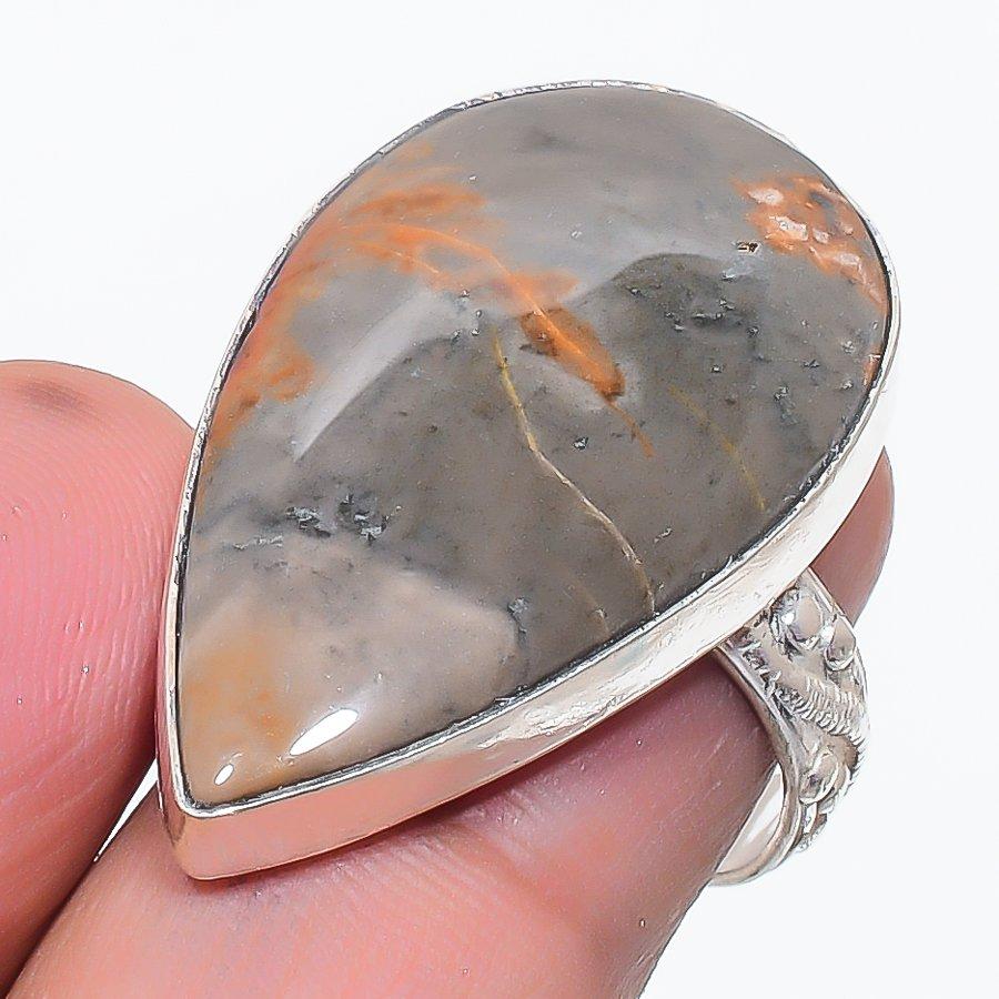 Natural Picture Jasper Gemstone 925 Sterling Silver Jewelry Ring Size 7 m9a86