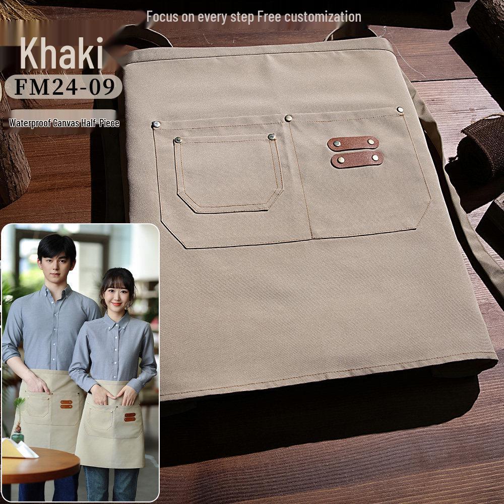 Waterproof Canvas Half-Body Apron with Logo for Catering, Hot Pot, Baking, or Kitchen Waitstaff