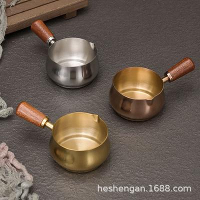 304 Stainless Steel Sauce Cup Western Sauce Cup Steak Dressing Cup Wooden Handle Tomato Salad Dipping Saucer