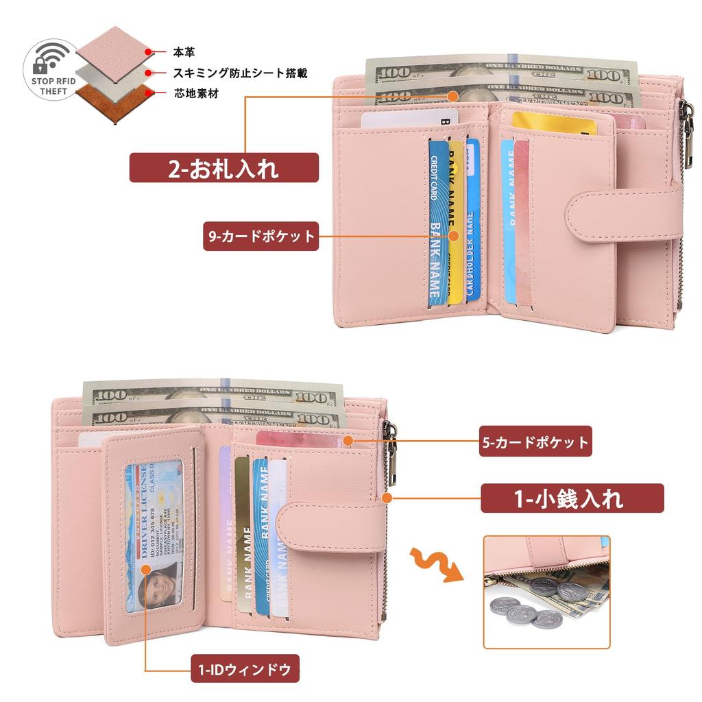 Cartera para Mujer RNIEGA, Gran Capacidad, Cuero Genuino, Ligera, Cartera Plegable, Monedero, Tarjetero, Compacta, Protección RFID y contra Clonación