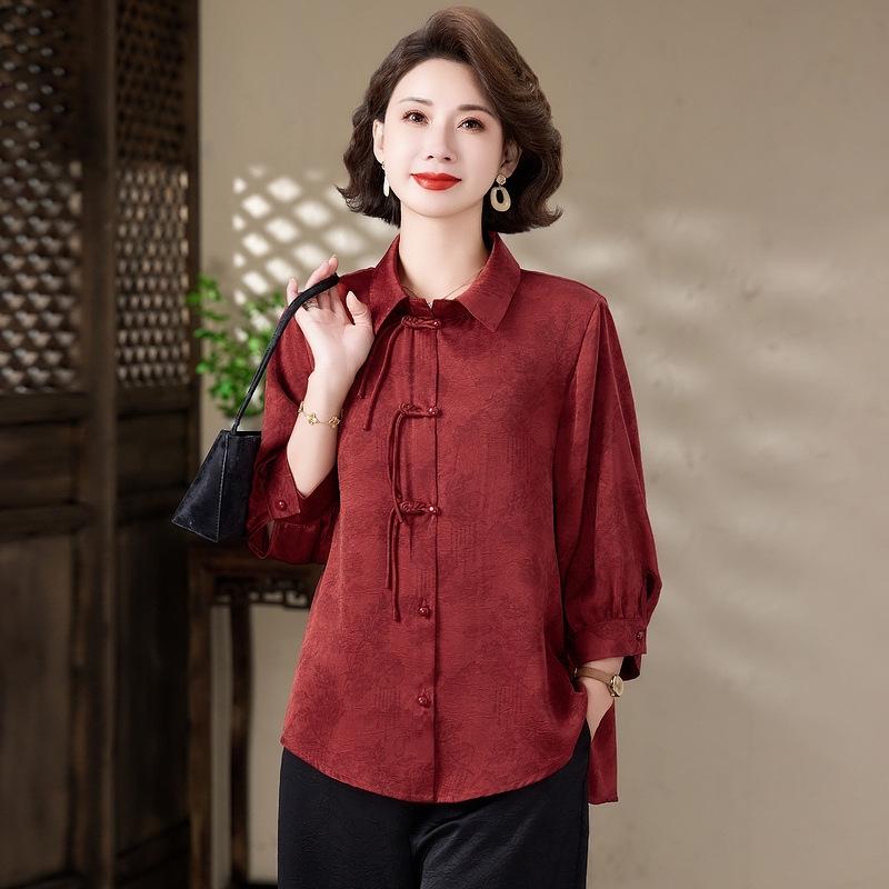 Elegant National Style Spring/Autumn Shirt for Middle-Aged and Elderly Women - Lightweight and Stylish