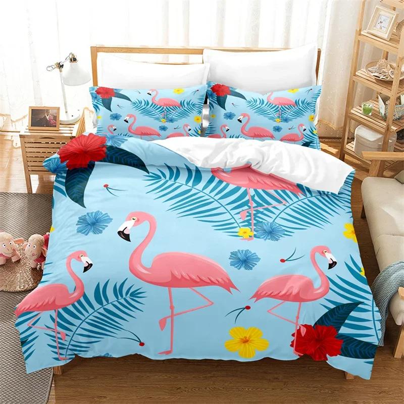 Comforter Flamingo Tropical Floral Palm Leaves Bedding Set Queen Twin Microfiber Summer Hawaiian Wild Animal Comforter