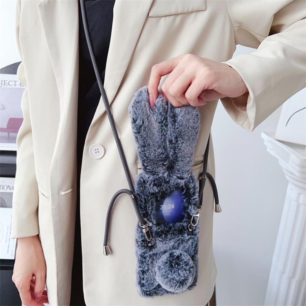 Crossbody Plush Cartoon Phone Case for Samsung Galaxy Z Flip 6 5 4 3 Flip6 Flip5 Flip4 Flip3 5G Shockproof Protective Cover