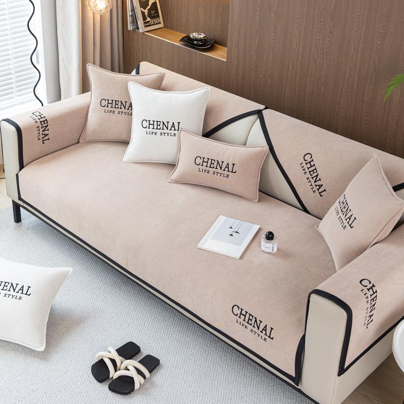 Light Luxury Modern Sofa Cushion for All Seasons, Chenille Embroidered Cushion, Non-slip Cover, Cloth Towel