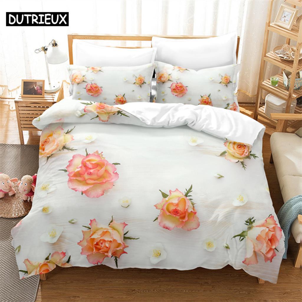 Lovers Queen Bedding Set Flowers Rose Duvet Cover Set Bedding Digital Printing Bed Linen King Size Duvet Cover Set Bedding Sets