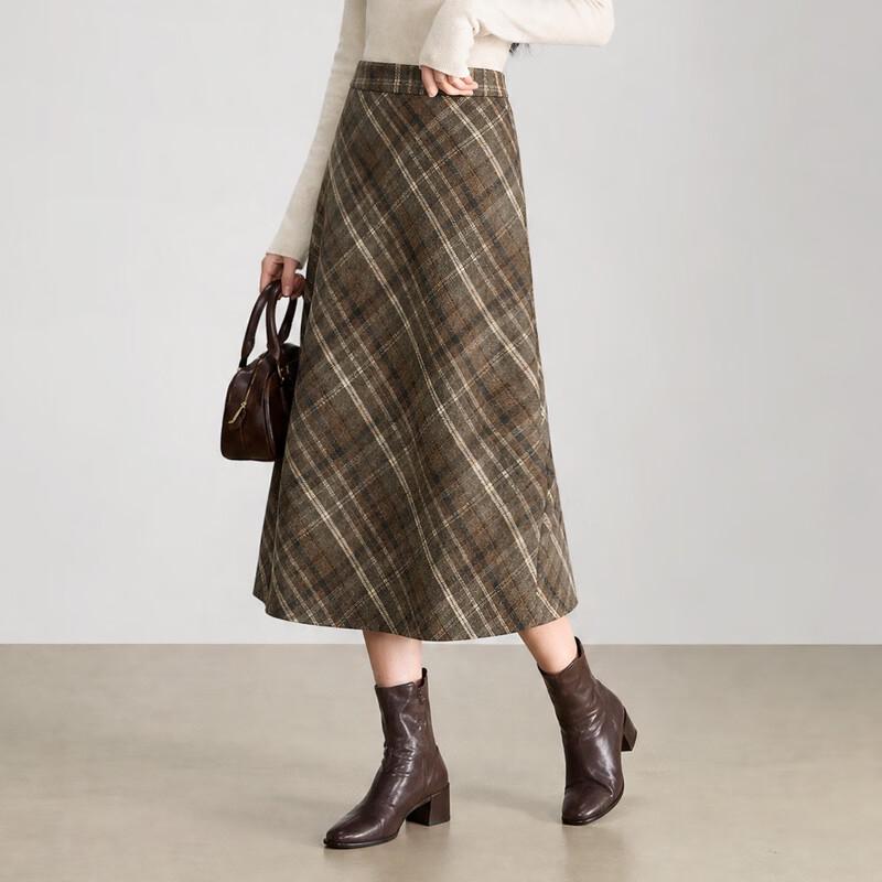 Sllsky Retro Plaid A-Line Tweed Mini Skirt