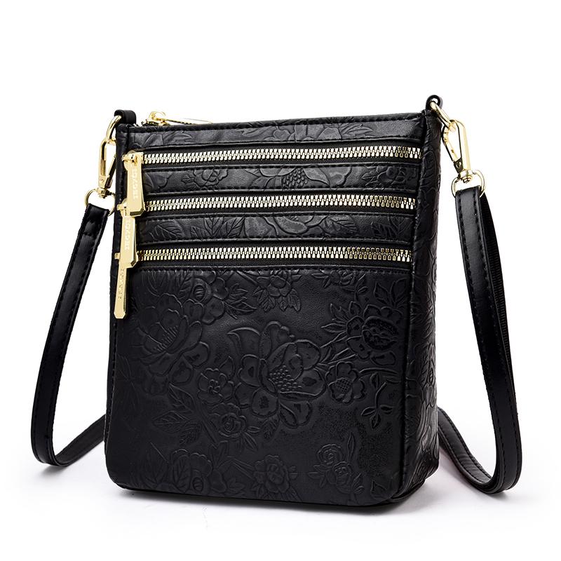 Stylish Embossed Floral Crossbody Bag for Women – Multi-Zipper Mini Shoulder Bag with Elegant Design