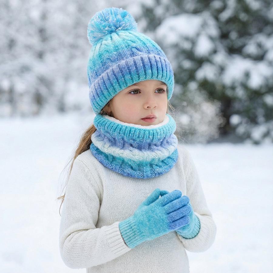Children’s Winter Gradient Knit Hat, Scarf & Gloves Set