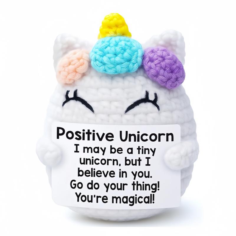 Creative Funny Handmade Crochet Emotional Support Dolls with Positive Energy Card Desktop Ornament Home Decor for Friend Gifts