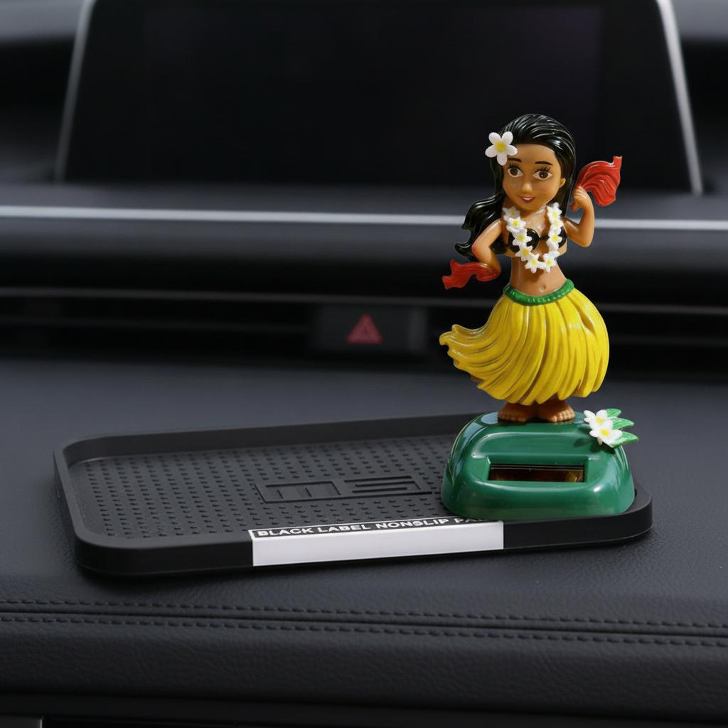 Solar Hawaiian Dancer Doll Grass Skirt Tropical Dashboard Car Organizer Pad Heat Resistant AntiSlip