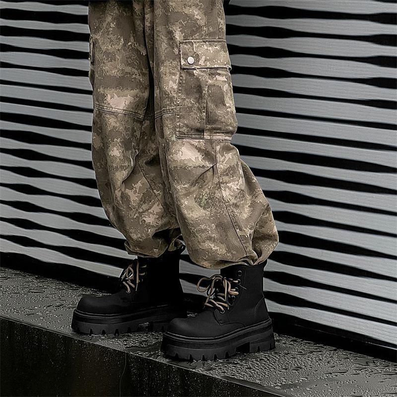 Height-increasing mid-help tooling boots British style boots men's recreational locomotive boots thick-soled big-head Martin boots men