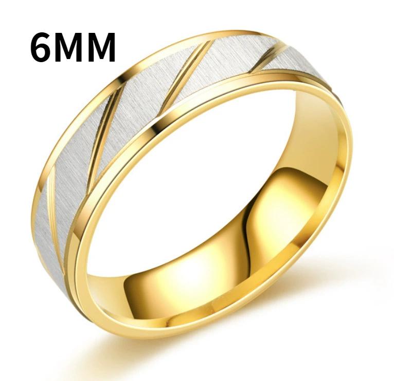 Gold Stripes Couple Rings 6mm 4mm Stainless Steel Contrast Color Jewelry Valentine's Day Gifts