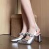 Fashion 2025 New Women Sandals Ladies Sexy Buckle Rhinestone High Heels Female Casual Shoes Golden Silver Point Toe Trend Summer Pumps