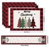 5Pcs Christmas Buffalo Plaid Placemats And Table Runner Set Cute Snowman Print Heat Resistant For Christmas Decoration