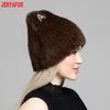JERYAFUR Women Faux Fur Cat Ear Winter Hat, Cute Rhinestone Decor Fluffy Warm Fashion Ladies Cap for Cold Weather