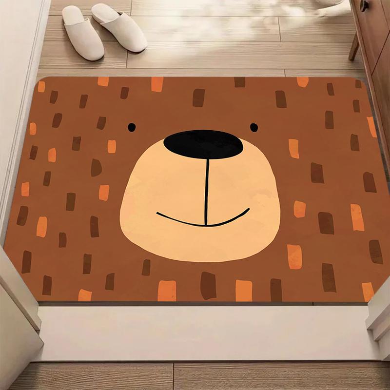 Cute Cartoon Bear Tiger Lion Print Bath Mat Non Slip Soft Washable Kid Friendly Floor Carpet for Bathroom Bedroom Entryway Decor