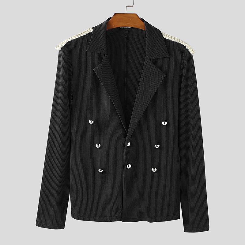 

INCERUN Oversized Men Lapel Neck Long Sleeve Casual Loose Thin Ribbed Blazer Coats 3XL чорний