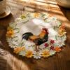 Afternoon Tea Table Settings Pastoral Rooster Embroidered Placemat, Decorative Lace Floral Pattern Round Placemats Mat, Polyester Vintage Mat