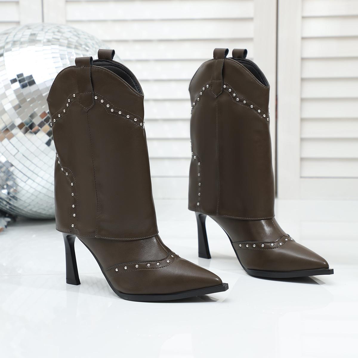 Vintage Brown Martin Boots Summer Western Cowboy Boots Autumn Pant Pants Boots Summer Prairie Maillard Boots 35