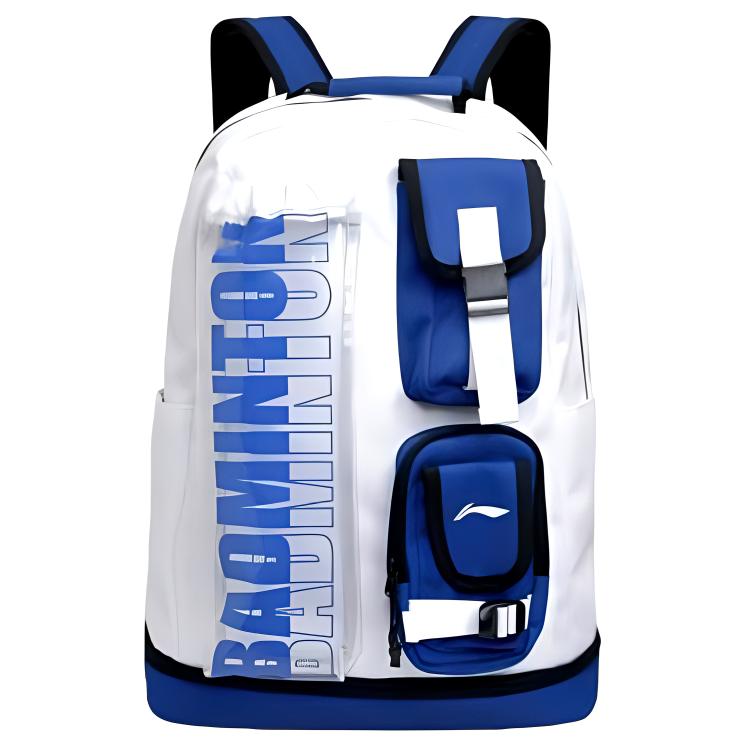 Li-Ning Large Capacity Independent Shoe Compartment Multi-Pocket Sports Fabric Backpack Unisex Backpack White Blue ABSS085-2