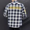 Camicia a quadri da uomo primavera e autunno taglia grande colletto alla coreana camicia casual