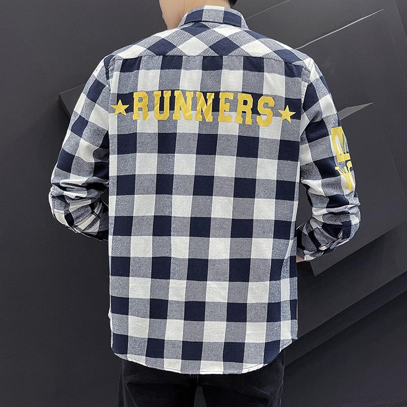Camicia a quadri da uomo primavera e autunno taglia grande colletto alla coreana camicia casual
