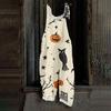 Women Halloween Printed Loose Casual Vintage Style Linen Blend Overalls Adjustable Strap Wide Leg Jumpsuit