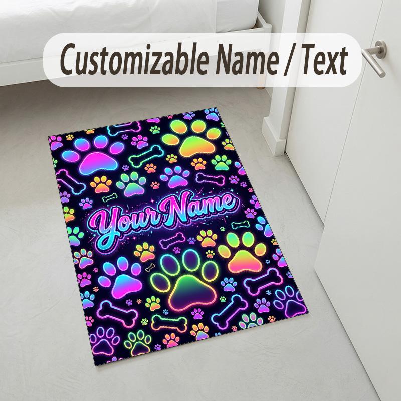Dog Theme Crystal Velvet Rug Personalized Custom Name Text Soft Floor Mat Home Decor