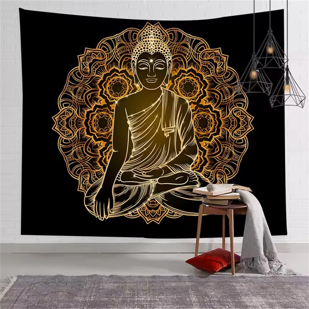 Indian Buddha Statue Meditation 7 Chakra Lotus Tapestry Wall Hanging Mandala Yoga Tapestries Wall Cloth Psychedelic Boho Decor