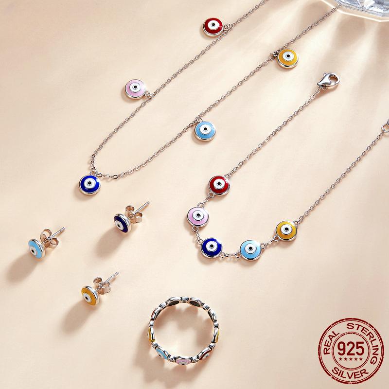 Authentic 925 Sterling Silver Colorful Guardian Eye Necklace Multiple Devil Eyes Neck Chain for Women Fine Jewelry