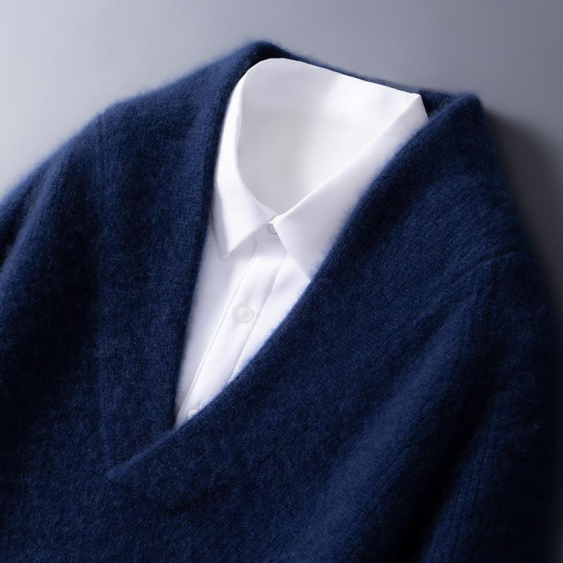 Men s Shawl Collar Wool Cashmere Sweater - Business Casual Autumn/Winter Knitwear Pullover Medium