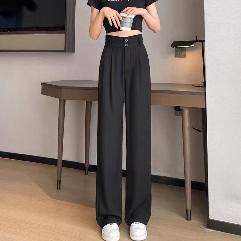 Spring and Autumn Lady Baggy High Waist Suit Pants Women Straight Leg Trousers Girls Casual Daily Slacks