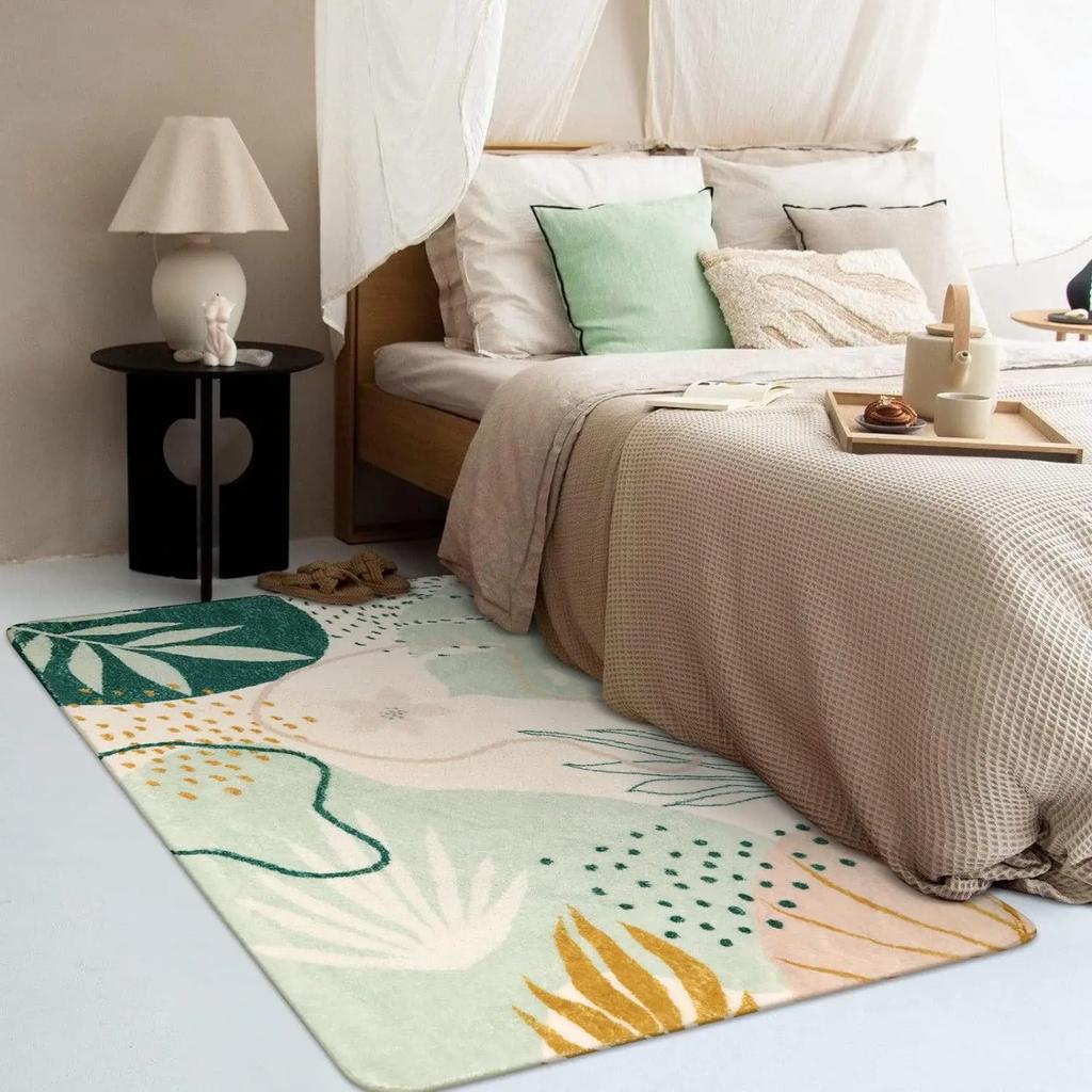 Green Print Machine Washable Living Room Rug Bedroom Bedside Non-Slip Floor Mat Indoor Carpet for Office Laundry Room Home Decor
