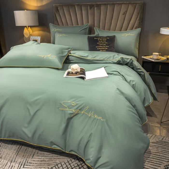 High End Skin Friendly Bedding Set Queen Luxury Embroidery Duvet Cover Set with Flat Sheet Simple Durable King Size Bedding Sets