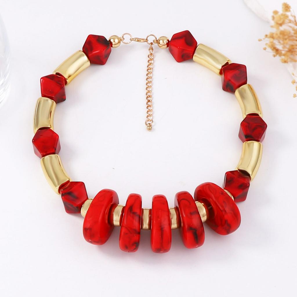 Personality Trend Hip Hop Punk Style Geometric Resin CCB Beaded Necklace Versatile Casual Women's Necklace Accessories