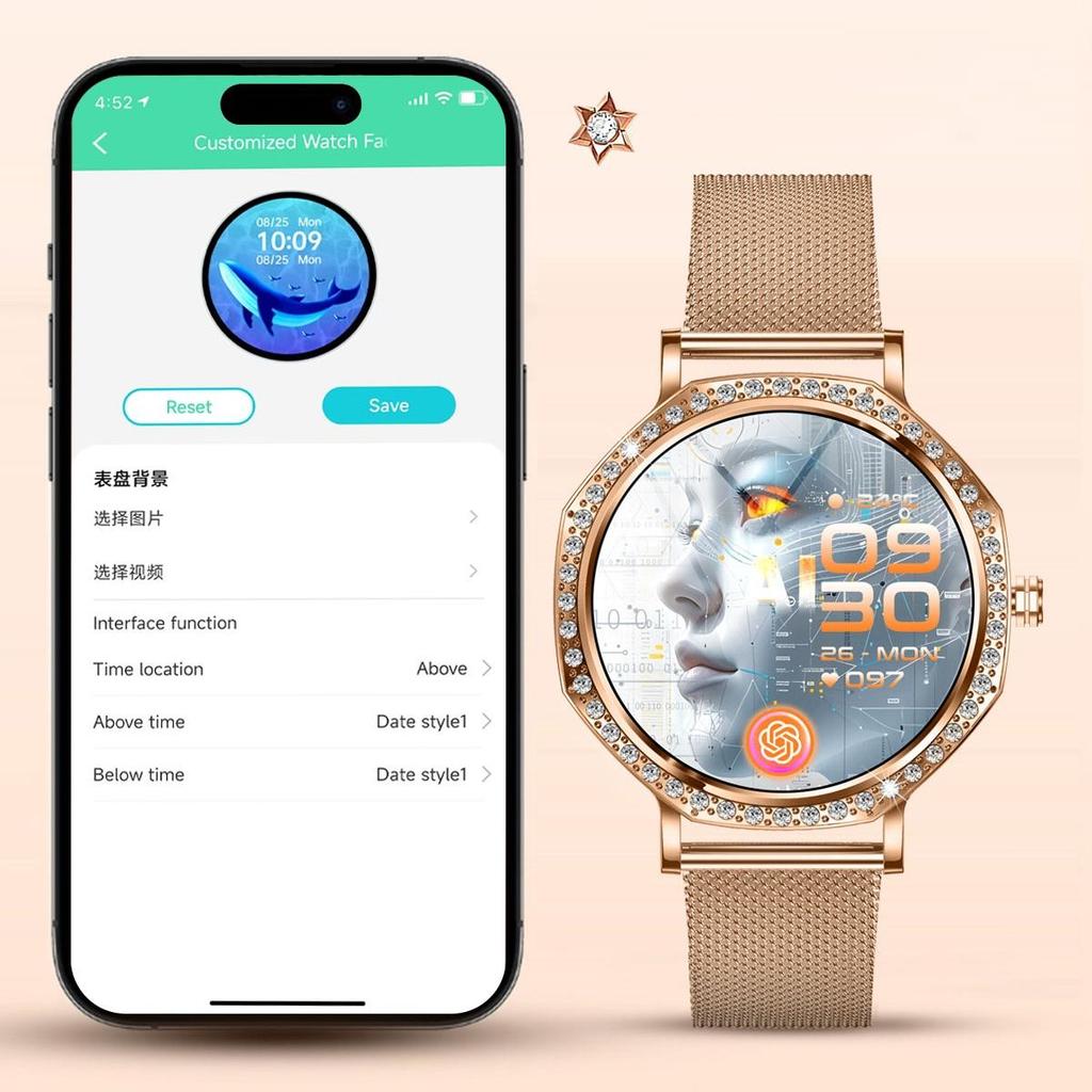 Rainbuvvy KC98 Smart Bracelet 1.32inch AMOLED 466x466 BT5.3 Bluetooth Call IP68 Waterproof Android Sports Watch Fashion Women Smartwatch