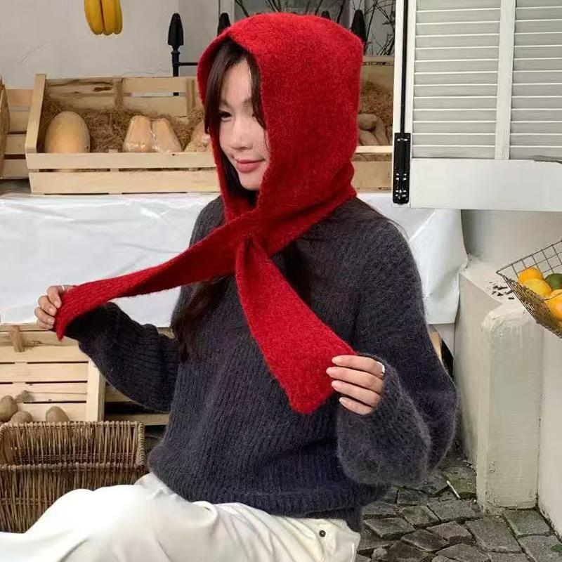 Winter Balaclava Scarf Hats For Men Women Winter Warm Knitted Scarf Caps Outdoor Drawstring Neck Collar Beanies Caps Scarves