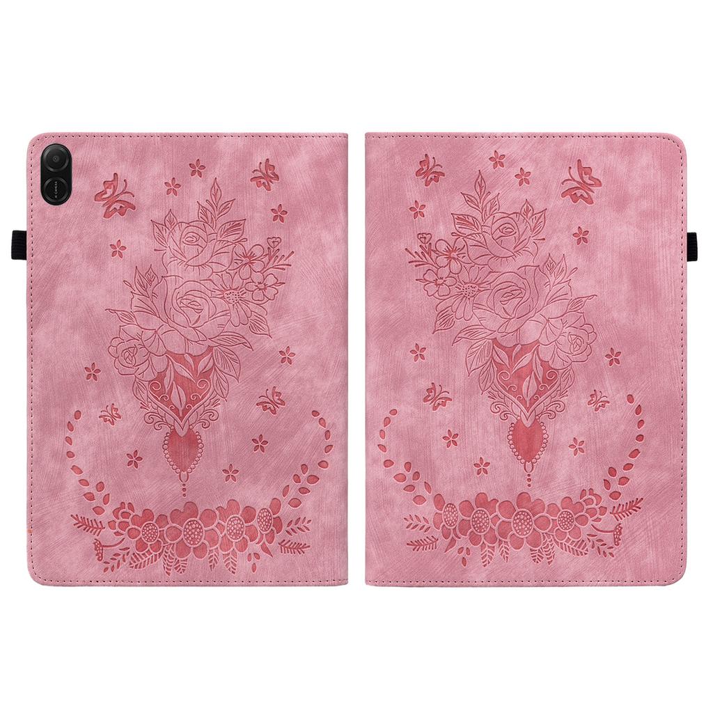 Für Honor Pad X8a Hülle Kartenhalter Kratzfest Lederhülle Rosenblumen Prägung