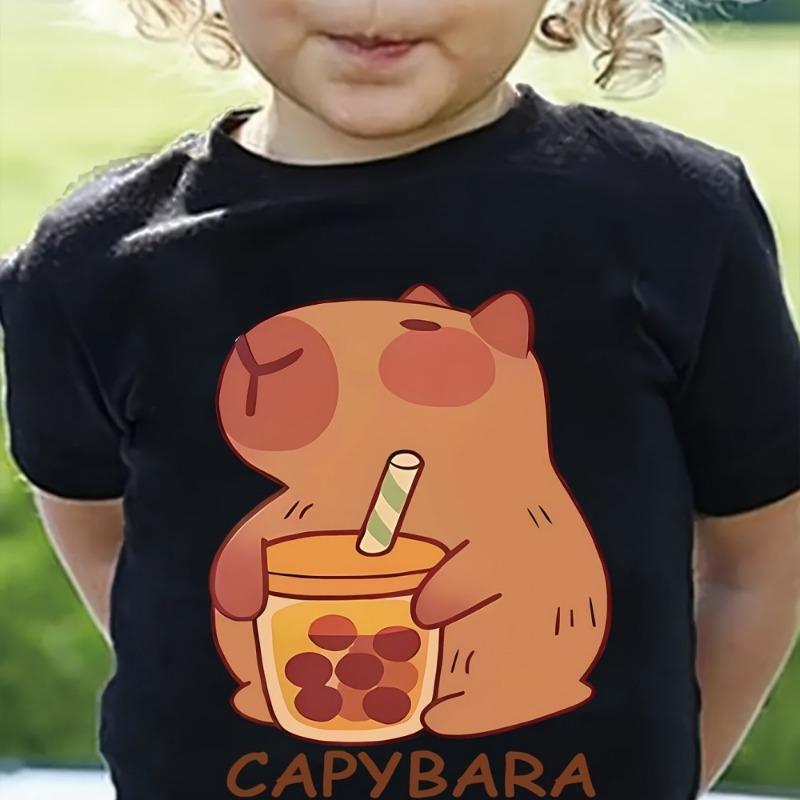 T-shirt Capibara Vestiti Bambini Magliette Grafiche Estive Abbigliamento Girocollo per Ragazze Manica Corta Top Moda Bambini Vestiti da Ragazza
